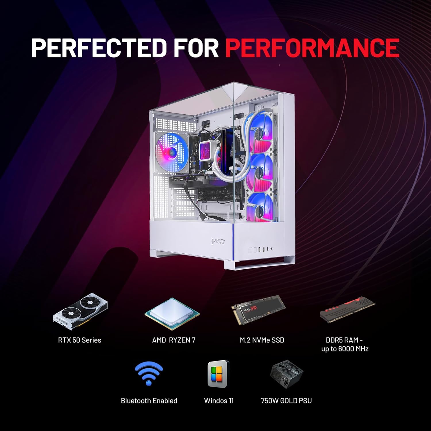 Skytech Gaming Archangel 5 Gaming PC, AMD Ryzen 7 7700X 4.5GHz, NVIDIA RTX 5070 12GB, 1TB Gen4 NVMe SSD, 32GB DDR5 RAM 6000, 750W Gold PSU, 360 ARGB AIO, Wi-Fi, Win 11, Desktop - Image 8