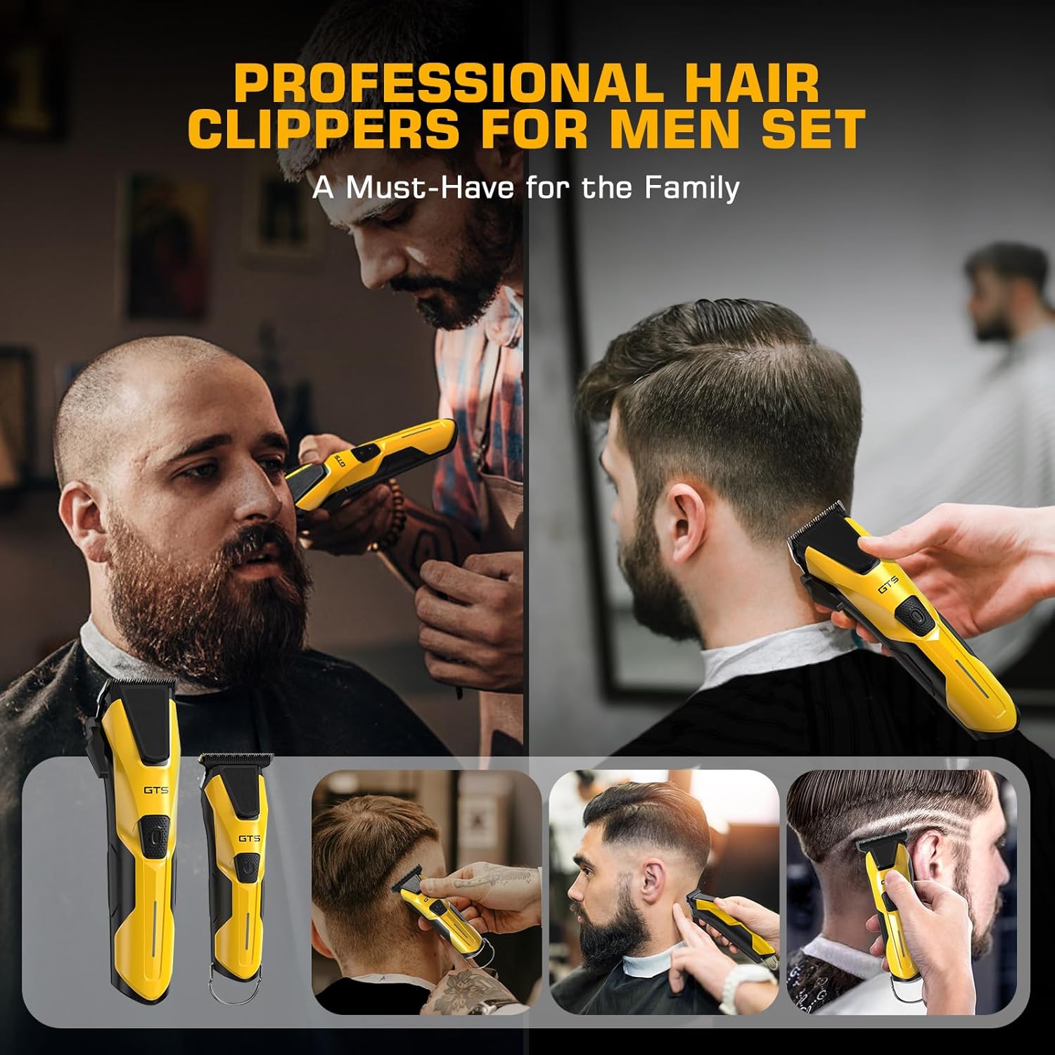 Professional Hair Clippers for Men, Professional Barber Clippers and Trimmer Set, Mens Cordless Hair Clipper for Barbers Haircut Kit Fade Yellow - Image 7