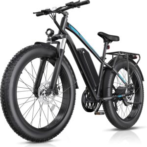 Electric Bike for Adults, 1000W Peak 25MPH 60Miles Ebike,48V 13AH Battery Electric Mountain Bike, 26″ x 4” Fat Tire Electric Bicycle with Rear Rack, Fenders, 7 Speed, UL 2849 Certified