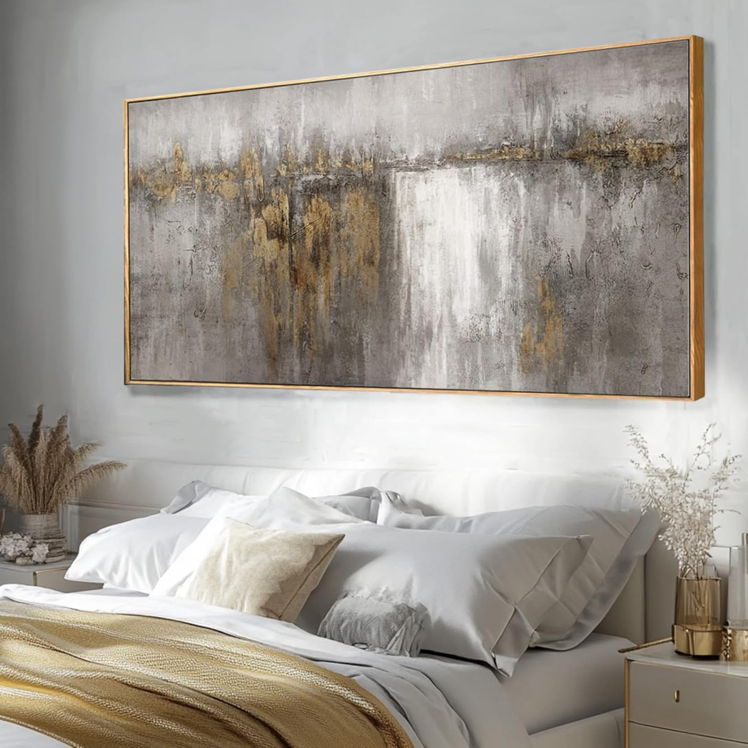 White and Gold Artwork for Walls Abstract Framed Poster Print 24"x48" Canvas Wall Art for Bedroom Neutral Artwork Decor for Office - Image 7