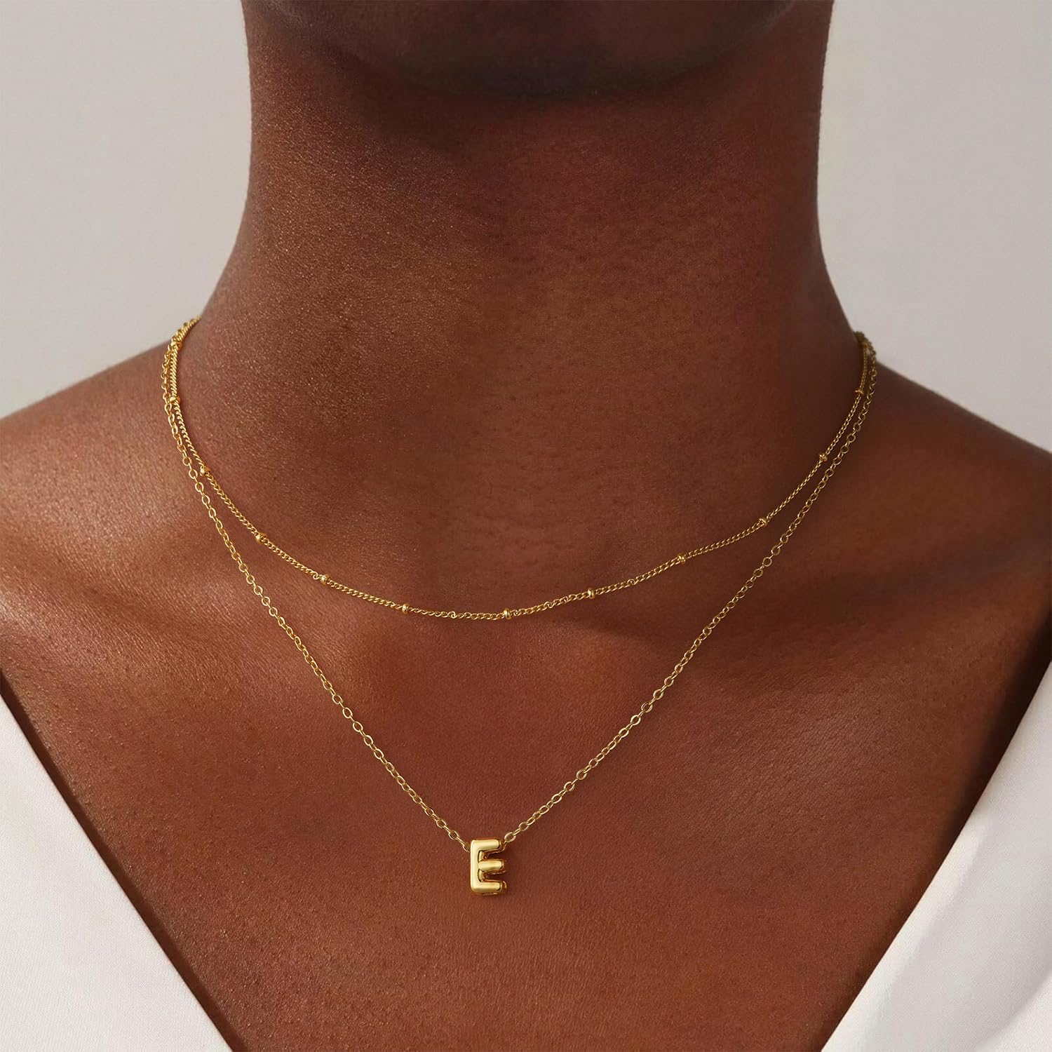 Valentines Day Gifts for Her - Bubble Letter Necklace Layered 14K Gold Plated Initial Necklaces for Women Dainty Cute Choker Pendant Stack Jewelry Fashion Accessories Teen Gift Trendy Stuff - Image 2