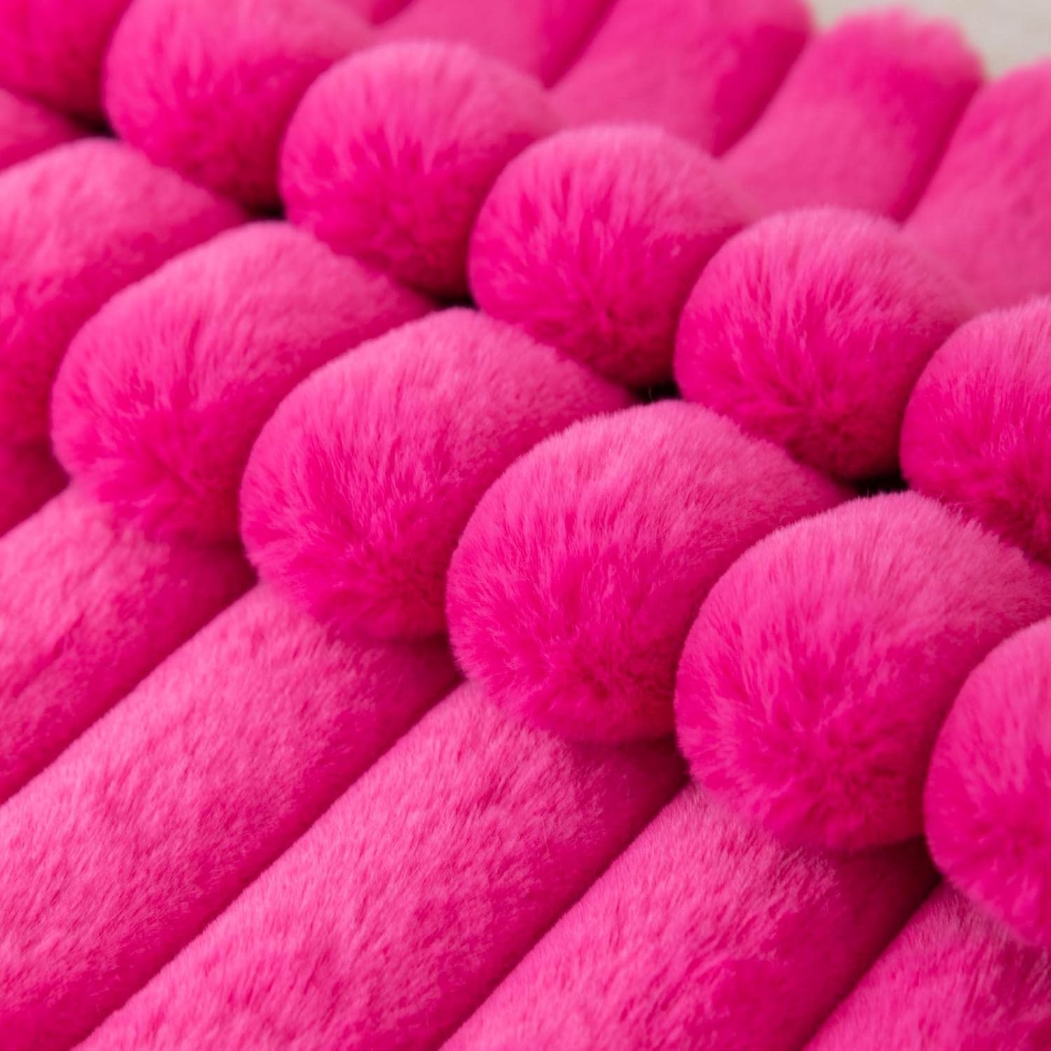 ZLINA Set of 2 Hot Pink Faux Fur Decorative Throw Pillow Covers Fluffy Striped Pillowcase Cushion Covers 18 x 18 Inch Decor Sofa Couch Bedroom - Image 3