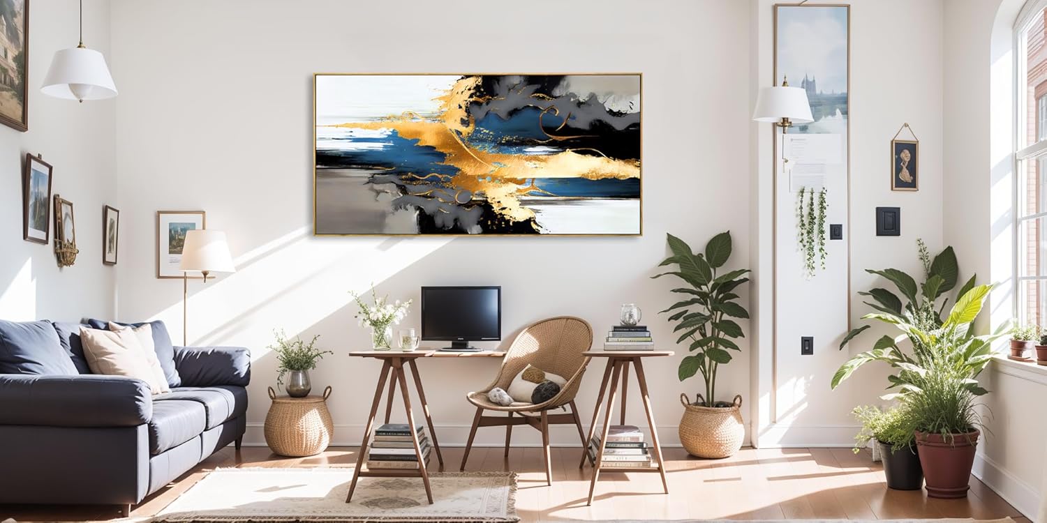 Wall Art Abstract Wall Art Prints Canvas Painting Black Yellow Blue Modern Large Artwork for Living Room Bedroom Office Home Decor 30"x60" with Framed - Image 4