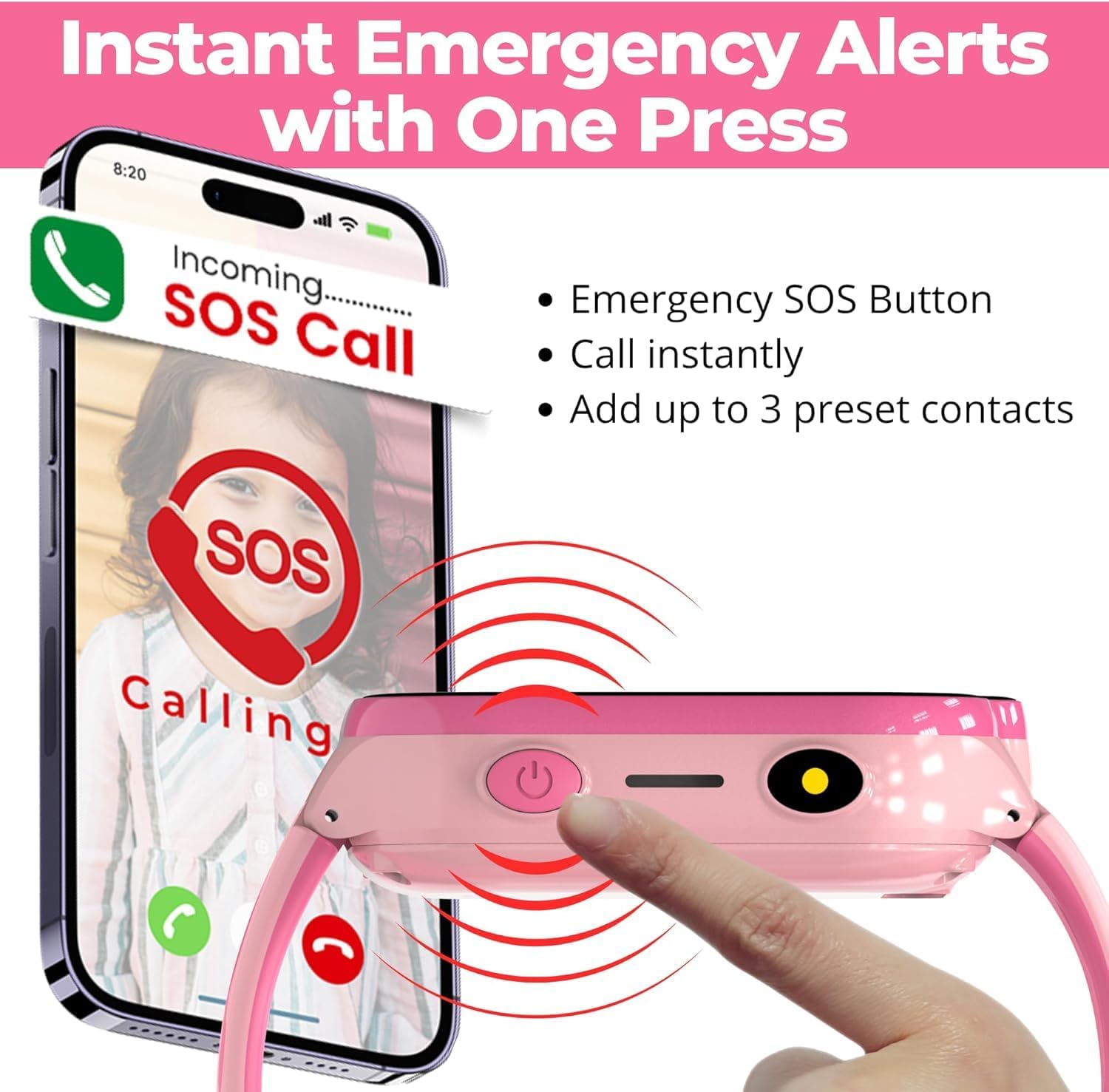 Smart Watch – Best Kid-Safe Phone Watch, Precision Real-Time GPS Tracking, Calls, Texts, Activity Tracking, School Mode, Parental Controls, SOS Button & Safety Alerts, Geo-Fence Zones (Pink) - Image 6