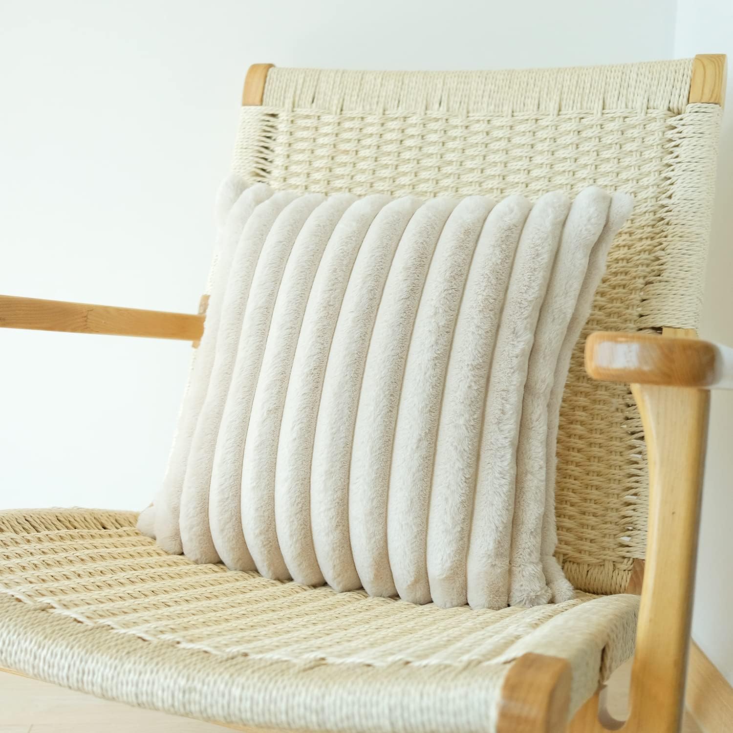 JOJUSIS Pack of 2 Faux Fur Plush Decorative Throw Pillow Covers Couch Cushion Case Soft Pillowcases (Beige, 18 x 18 Inch) - Image 6