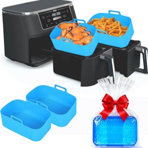 Silicone Air Fryer Liners for Ninja – Reusable DZ201 8QT Dual Basket – Rectangular 2-Pack Vacuum-Packed Easy-Clean Dishwasher-Safe Food-Safe for Home Chefs – Housewarming Gifts