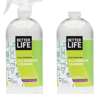Better Life All Purpose Cleaner – Multipurpose Home and Kitchen Cleaning Spray for Glass, Countertops, Appliances, Upholstery & More – Multi-surface Spray Cleaner – 32oz (Pack of 2) Clary Sage/Citrus