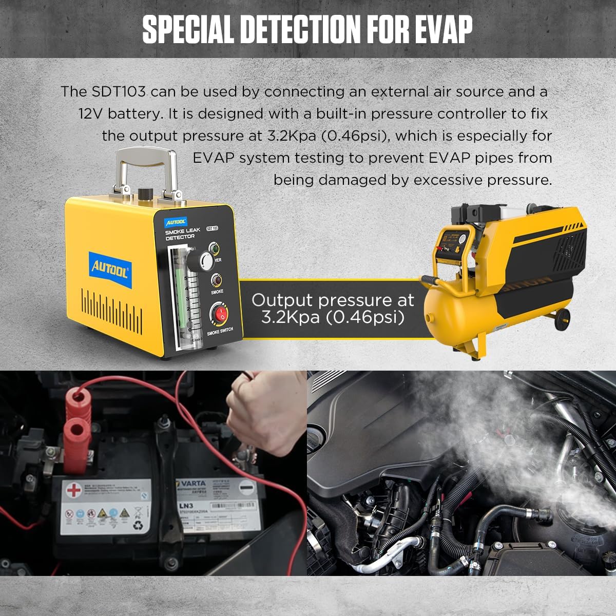 AUTOOL Smoke Machine Automotive Leak Detector,Evap Vacuum Smoke Diagnostic Tester,Pipeline Fuel Leakage Detector Compatible with 12V Vehicles - Image 3