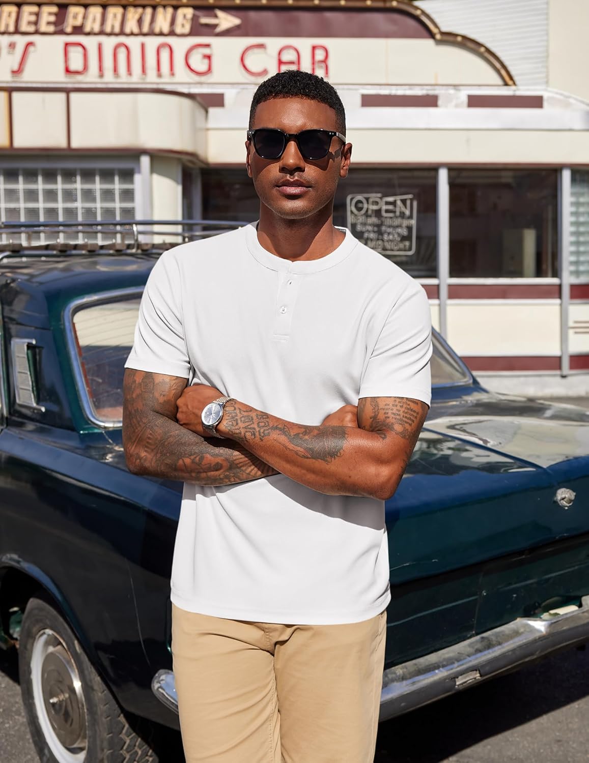 COOFANDY Men's Henley Shirts Short Sleeve Texture Casual Button Henley Summer Classic Basic Tee Shirts - Image 3