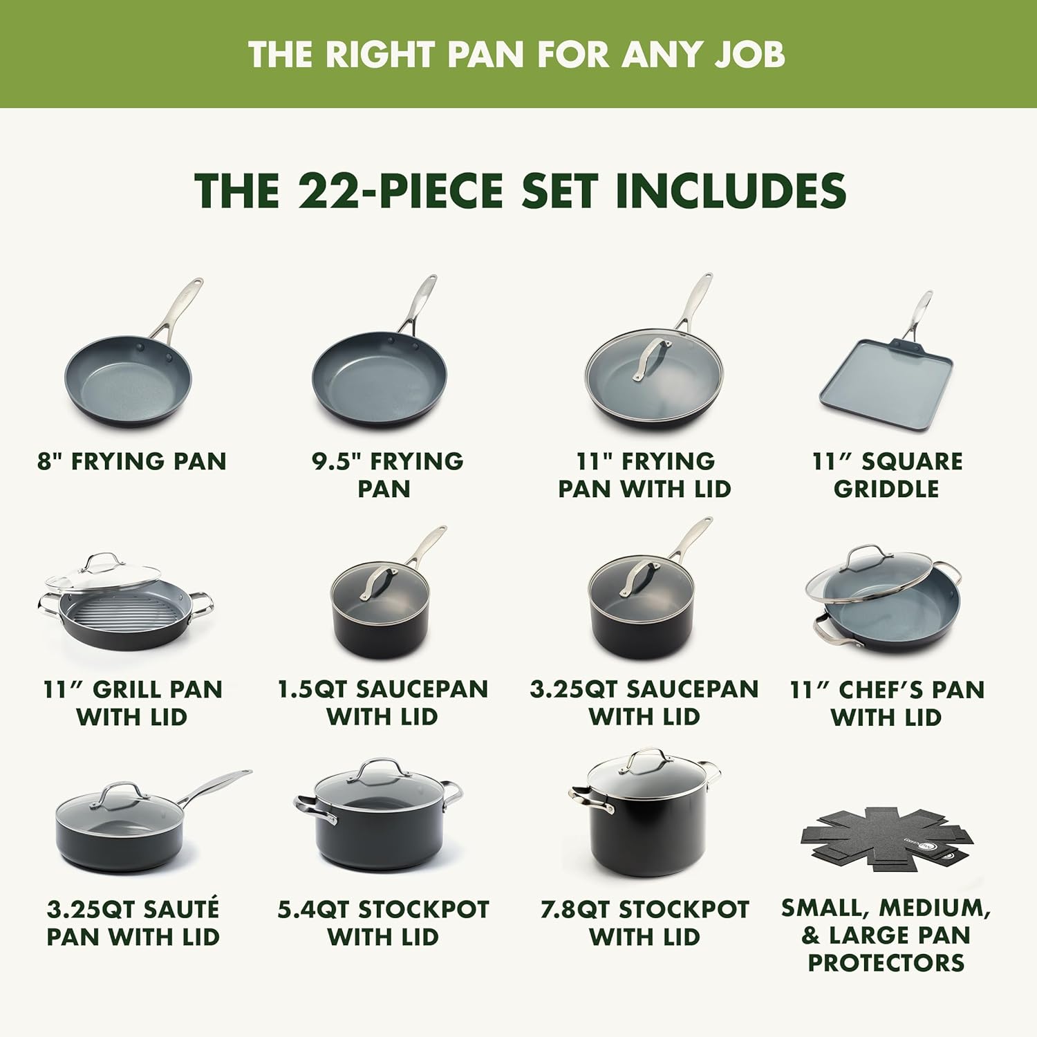 GreenPan Valencia Pro Ceramic Nonstick 22 Piece Cookware Set, Hard Anodized PFAS-Free Pots & Pans, Induction Ready, Compatible on All Cooktops, Dishwasher Safe, Oven Safe to 600F, Gray - Image 5