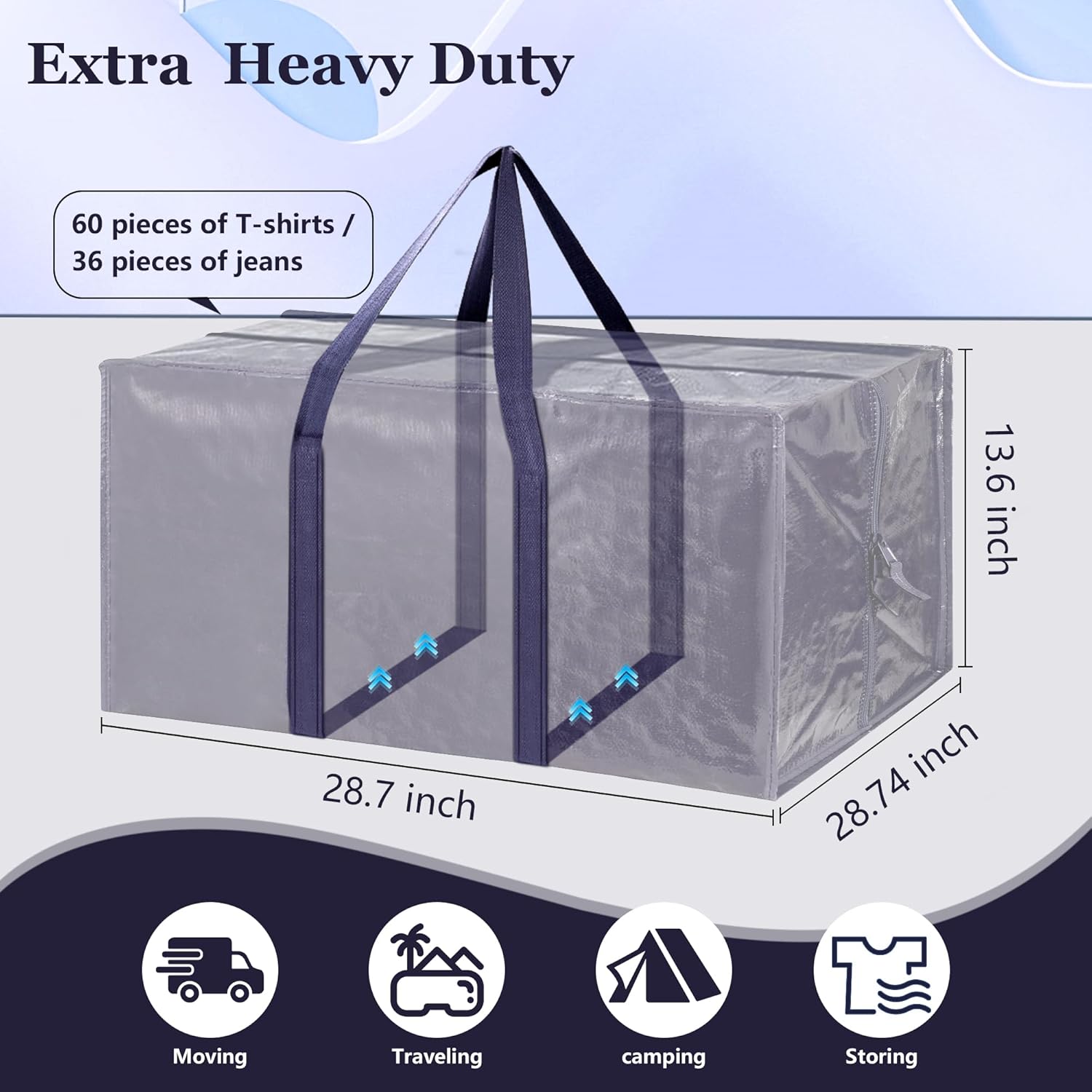 12 Pack Extra Large Heavy Duty Moving Bags with Reinforced Zipper & Wide Handles, Moisture-Resistant Storage Bins Packing Cubes for Clothes, College Dorm, Travel, and Home Organization, DarkBlue - Image 2
