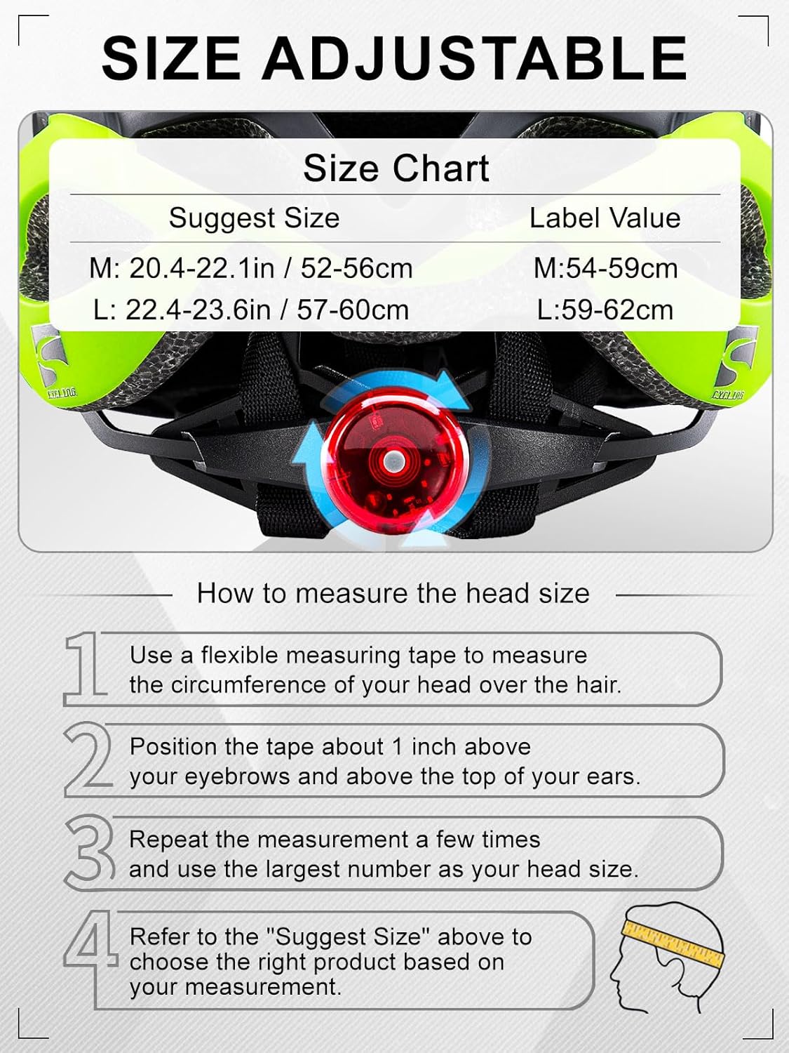 KINGBIKE Bike Helmet for Adult Men Women Youth Road Commute Mountain Cycling Helmets with USB Rechargeable Light Replaceable Padding and Visors Lightweight 20.4-23.6in - Image 7