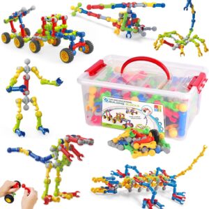 170 Pcs STEM Building Toys for Kids Ages 4-8, Building Blocks Educational Construction Engineering Building Kit for Ages 3 4 5 6 7 8 9 Year Old Creative Kids Games, Christmas Birthday Gifts Boys Girls