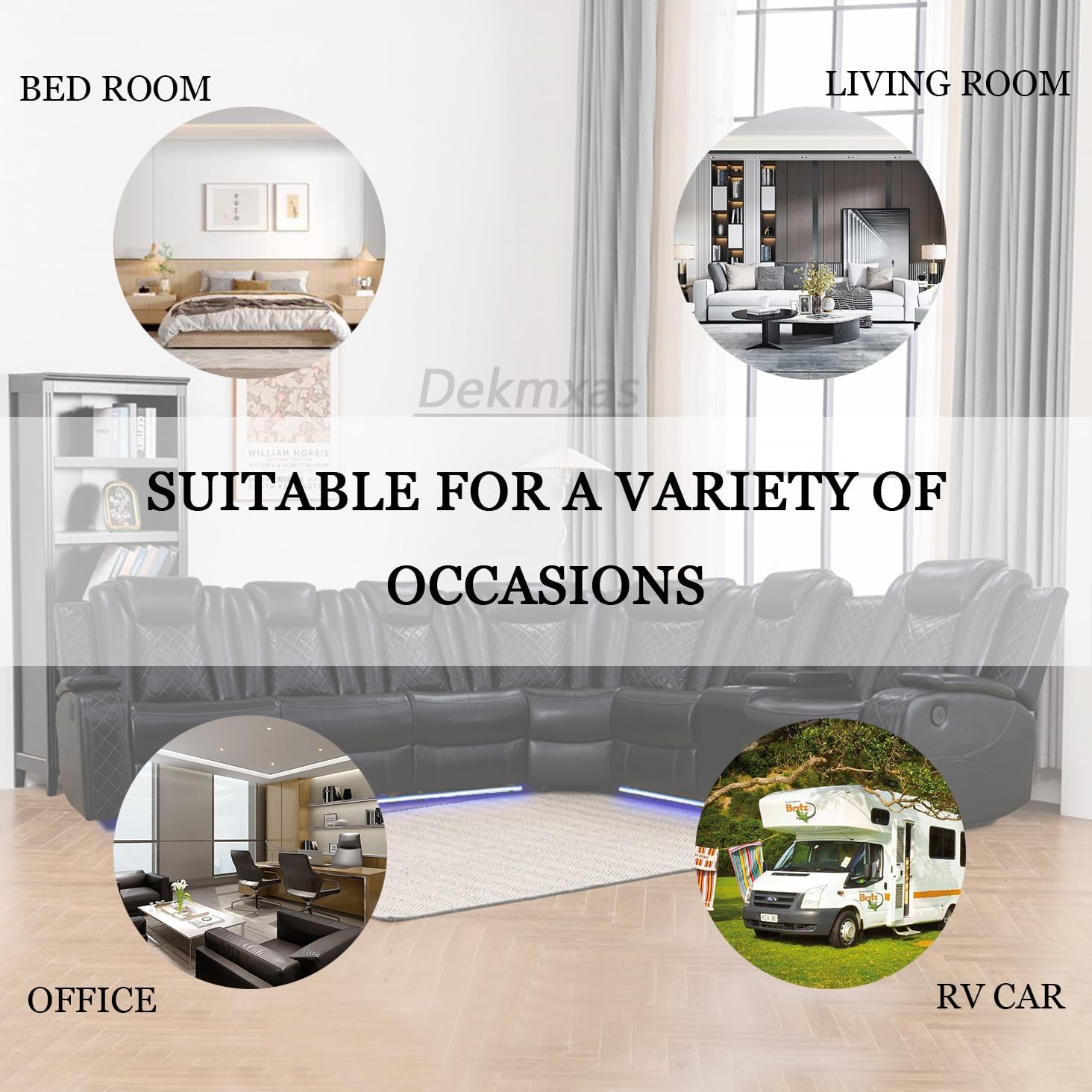 Power Recliner Sectional Sofa Set,Living Room Furniture Sets,Black Leather Sectional Reclining Couch Power Reclining Sofa with LED Light/Storage Console for Living Room - Image 8