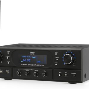 Pyle Home Bluetooth Theater Receiver Amplifier – 500 Watts Peak Power Amp w/Treble, Bass, Echo Control, MP3/USB/FM, Dual Channel Audio Stereo System for Streaming Entertainment, Karaoke