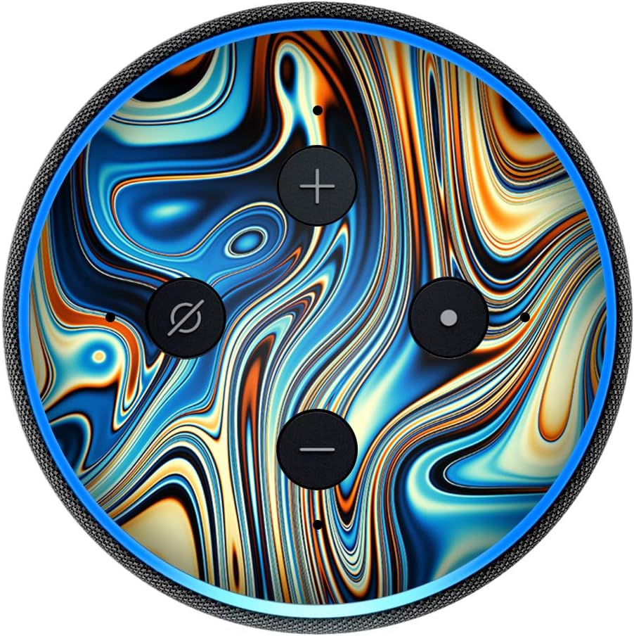 Blue Oragne Psychadelic Oil Slick - Vinyl Decal Skin Compatible with Amazon Echo Dot 3rd Generation Alexa - Decorations for Your Smart Home Speakers, Great Gift for mom, dad, Birthday, Kids - Image 2