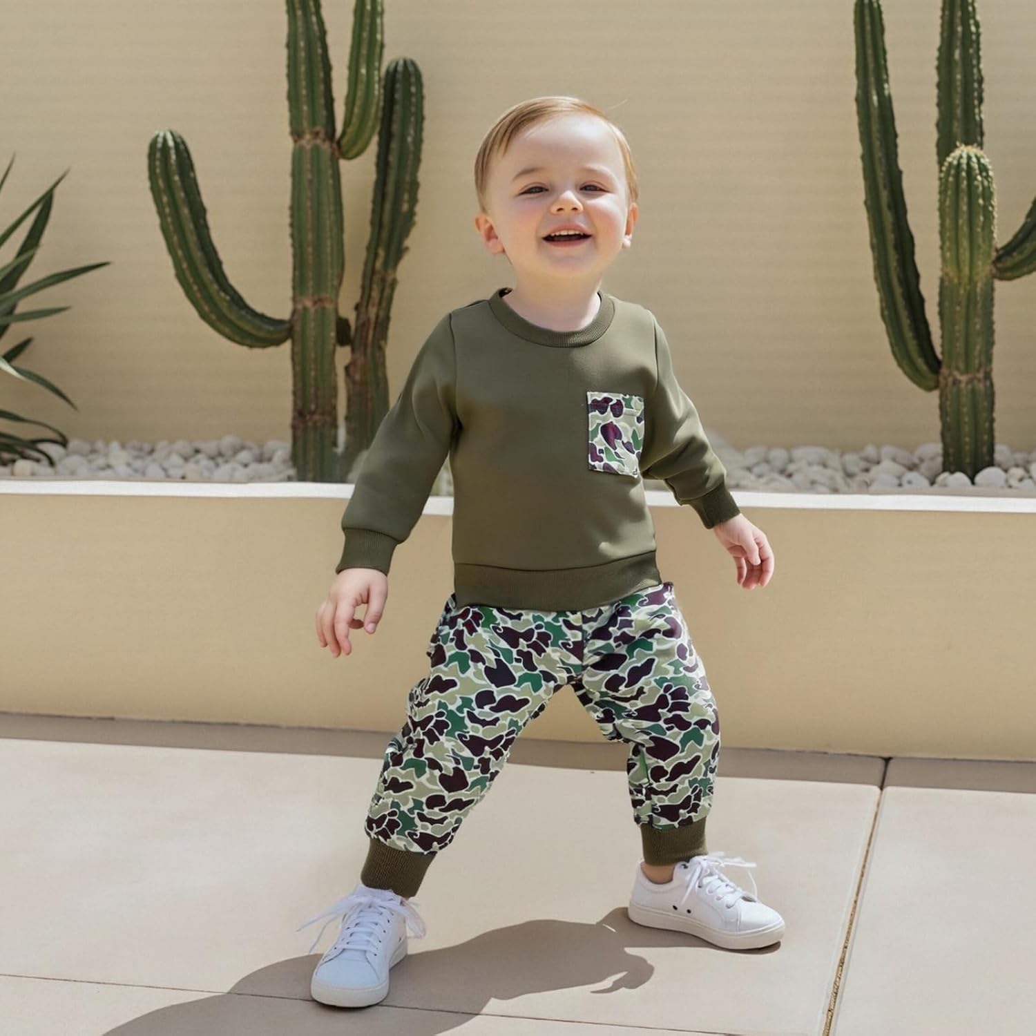 Toddler Boy Fall Winter Clothes Baby Camo Hunting Outfits Retro Pullover Sweatshirts + Camouflage Pants Set - Image 2