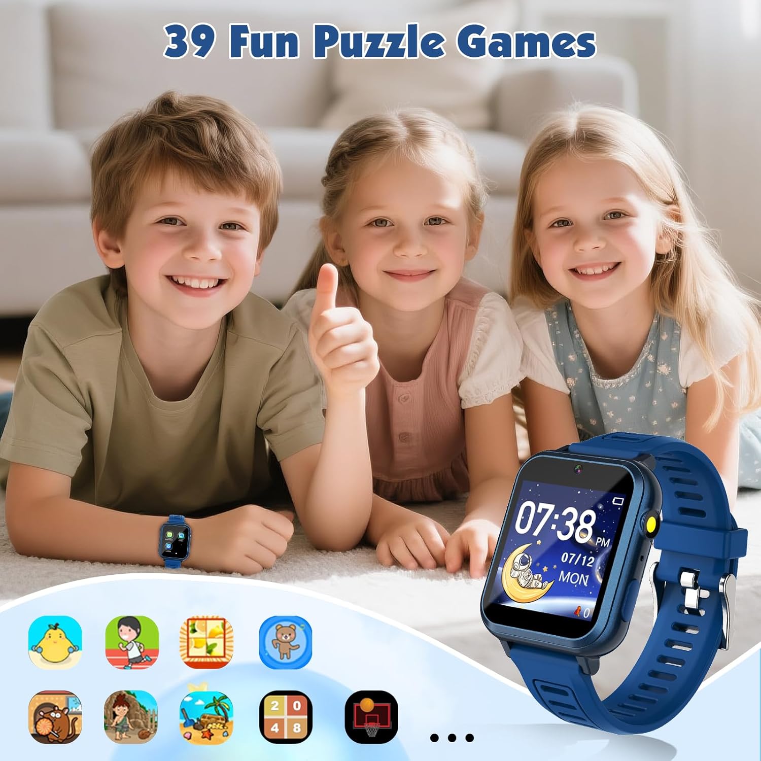 Smart Watch for Kids Game Watch with 39 Educational Games HD Camera, Habit Tracking, Music, Alarm Clock, Calculator, Calendar, Flashlight, Suitable for Children's Toys Aged 3-12 (Blue) - Image 4