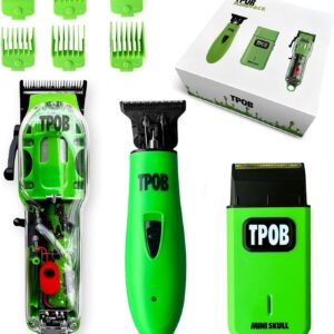 TPOB Slime 2 Barber Hair Clippers Trimmer Shaver Set for Men with Matte Green Case and X Fade Blade