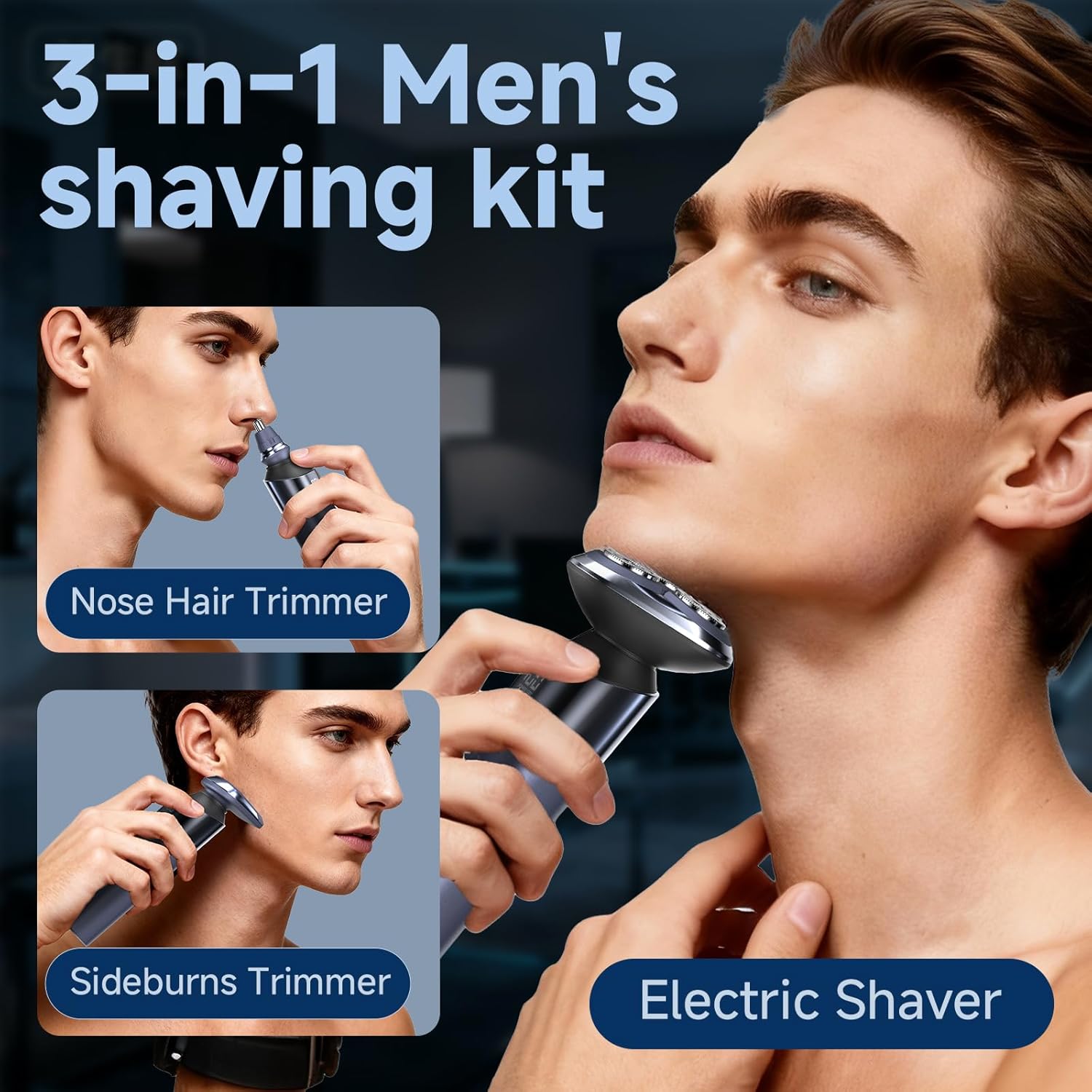 3 in 1 Electric Razor for Men,Cordless Electric Shaver,Men's Grooming kit for Beard,sideburn,Body Hair,Nose and Ear Hair,face,Waterproof,USB-C Charging,Men's Gift - Image 2