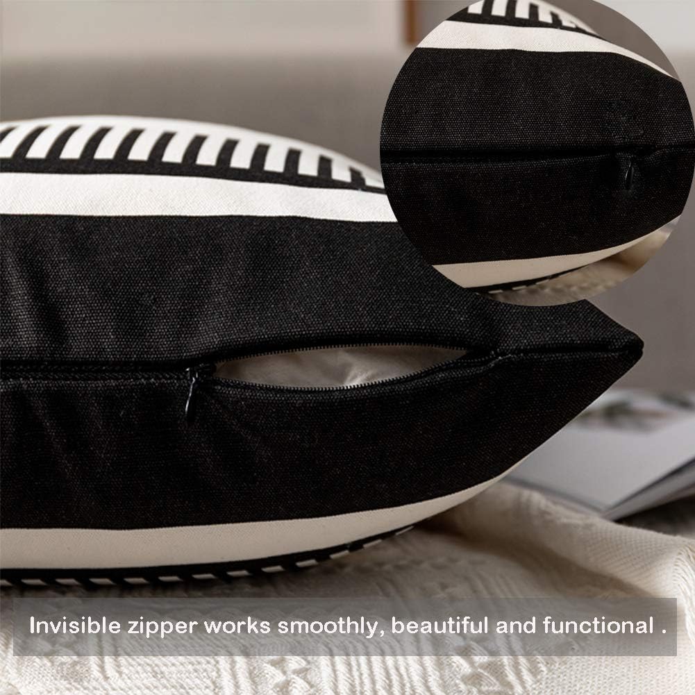 Farmhouse Decorative Throw Pillow Cover for Sofa Couch Accent Faux Leather Square Cushion Cover Tribal Stripe Boho Pillow Case 18 x 18 Inch,Black - Image 4