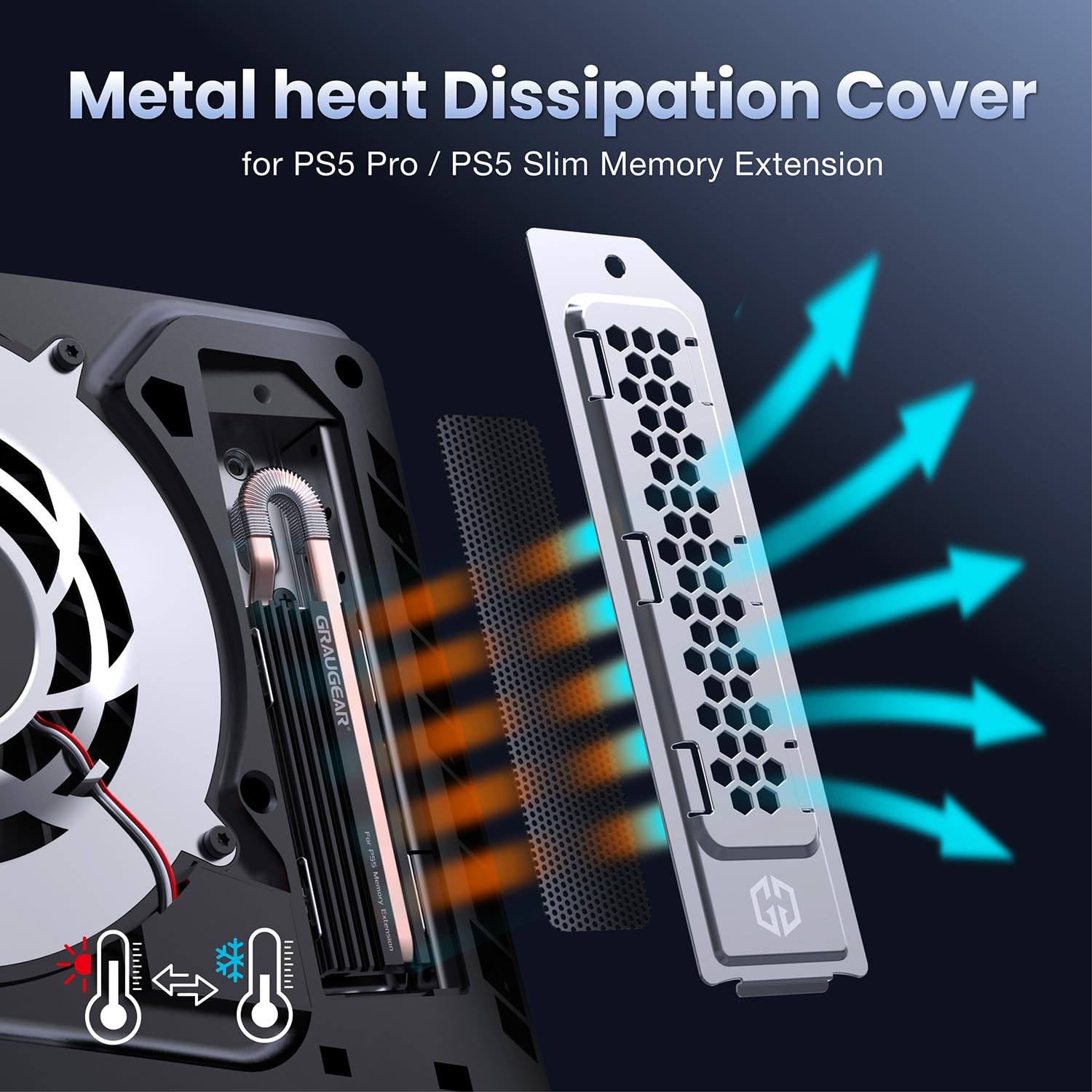 GRAUGEAR Cooling & Dust Protection Upgrade for PS5 Pro/PS5 Slim, PS5 Pro/Slim M.2 SSD Heatsink Cover with Fan Dust Filter and Port Plugs, Prevent Overheating and Dust Buildup (PS5 Pro/PS5 Slim) - Image 4