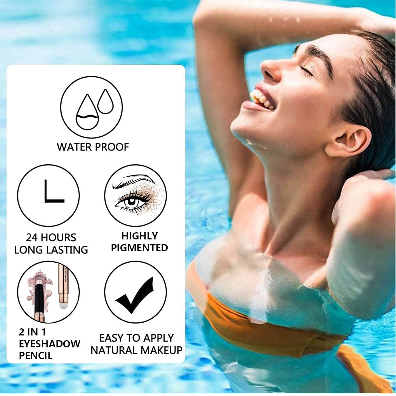 Rose Gold Eyeshadow Stick Makeup, Highlighter Matte Cream Eye Shadow Pencil, Waterproof Hypoallergenic Long Lasting Crayon, Glitter Primer Palette Shimmer Eyeliner Pen wiht Soft Brush - Image 4