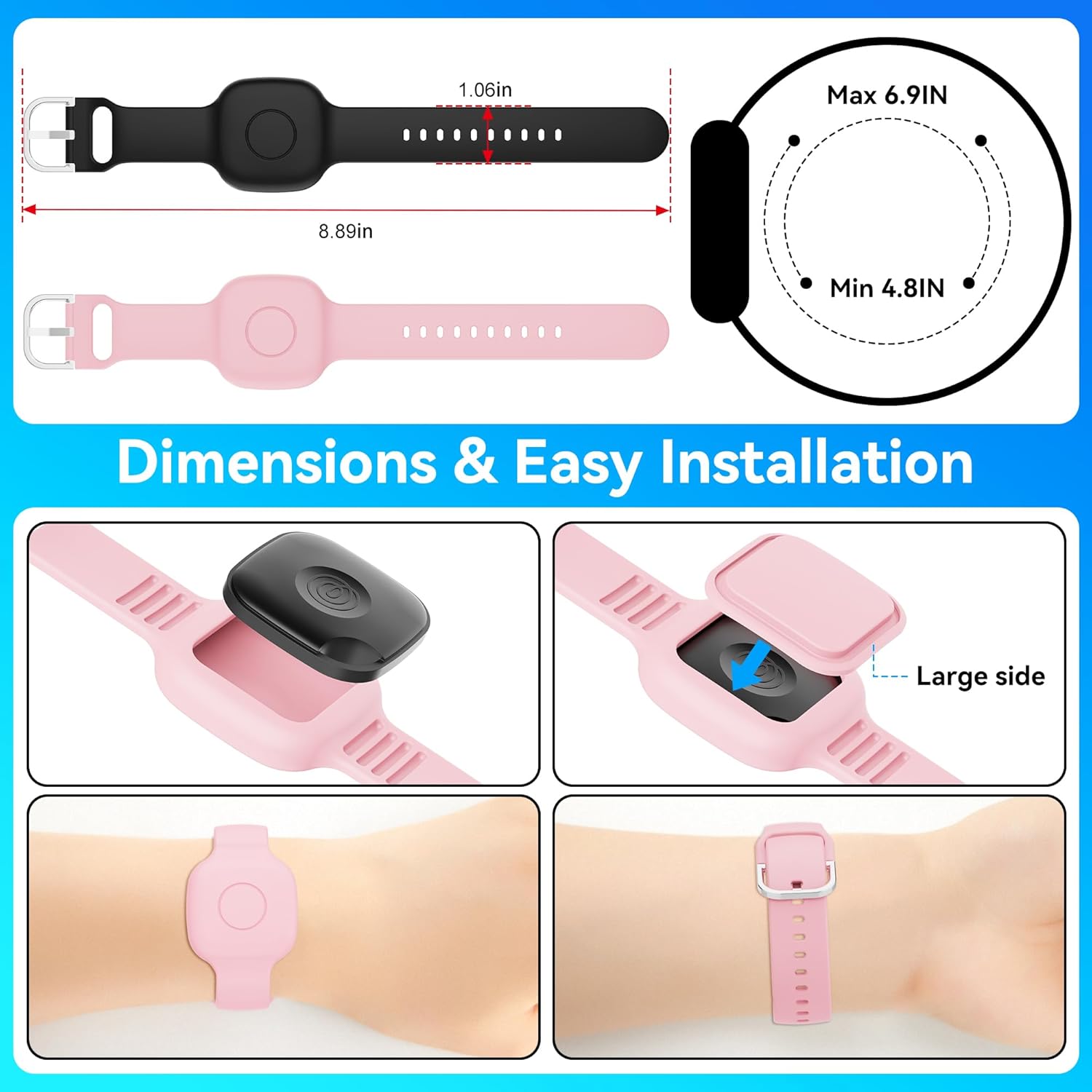 Waterproof Silicone Bracelet for Tile Mate 2024/2022, Hidden GPS Tracker Holder for Kids, Teens & Elderly, Adjustable Anti-Lost Wristband, Durable, Lightweight, Comfortable Fit – Pink/Green - Image 5