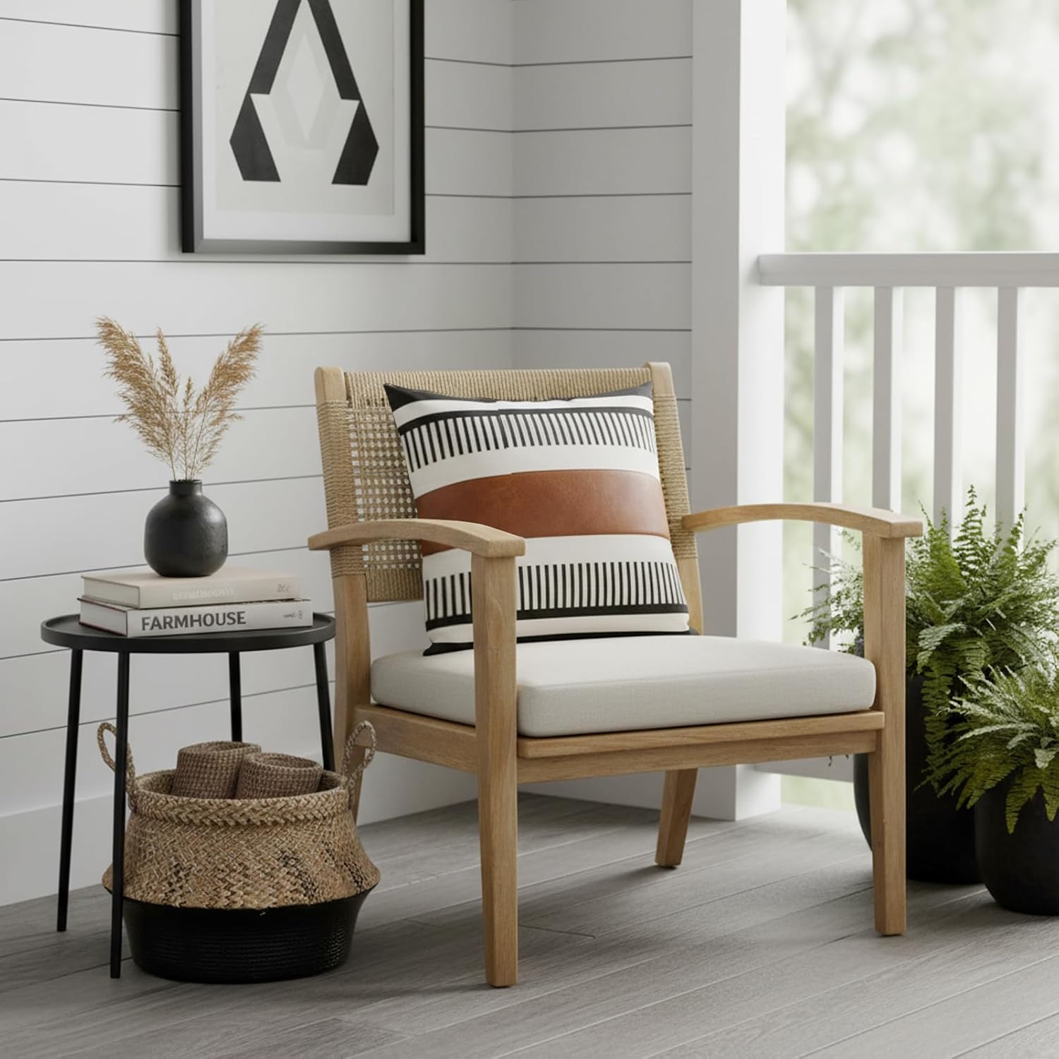 Farmhouse Decorative Throw Pillow Cover for Sofa Couch Accent Faux Leather Square Cushion Cover Tribal Stripe Boho Pillow Case 18 x 18 Inch,Black - Image 8