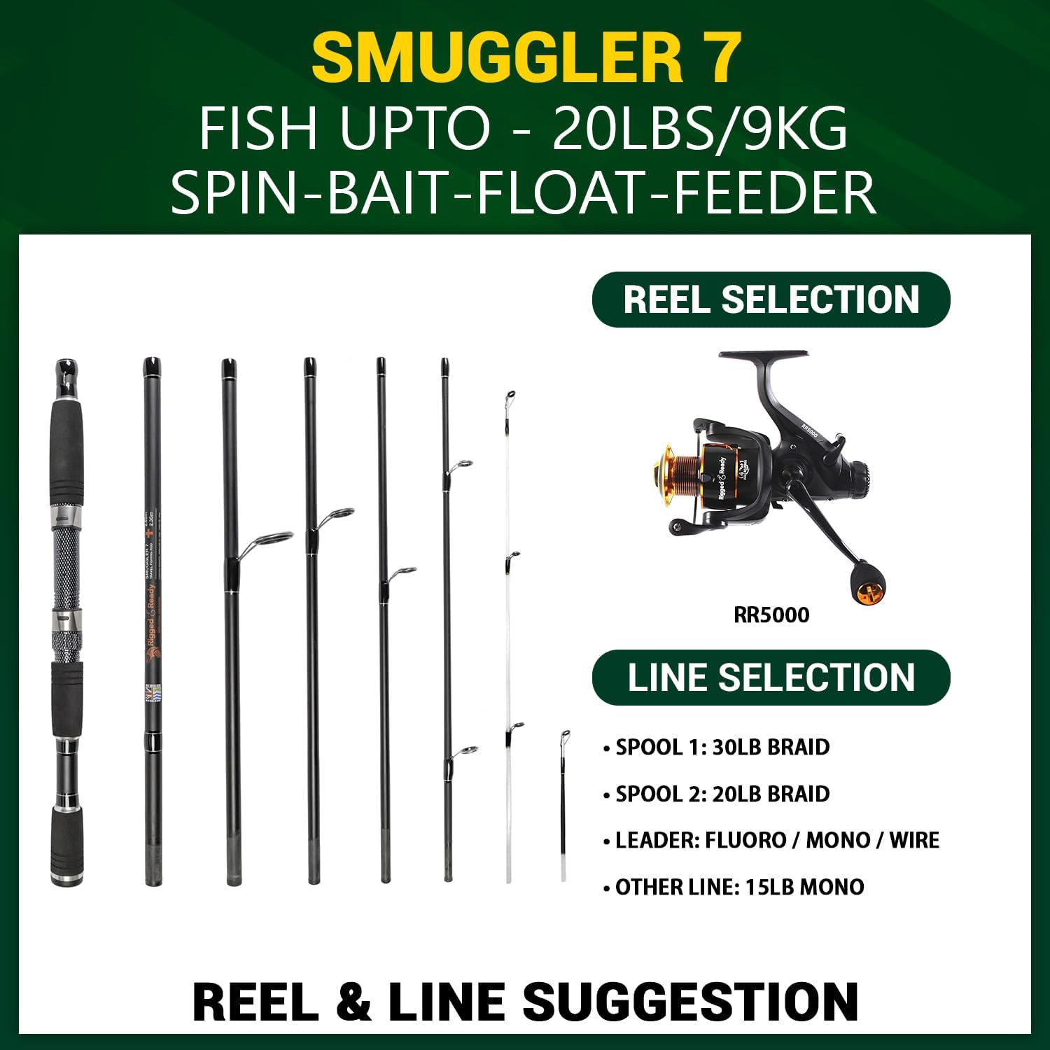 Rigged and Ready Smuggler Series™ Travel Fishing Rods. Super Compact, 1 Spinning Rod and Reel Combo, 4 Spin, 1 Casting Rod + Cases. 2, 3 or 4 Tips. Spin and General Freshwater - Saltwater Fishing - Image 6