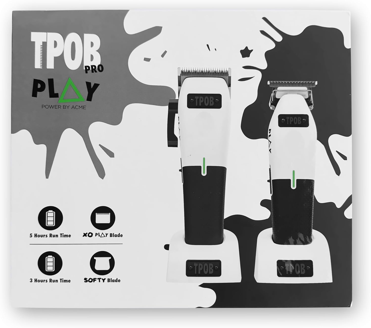 TPOB Play Barber Hair Clippers & Trimmer for Men 7500 RPM with Rubber Grips (White 2 Set) - Image 4