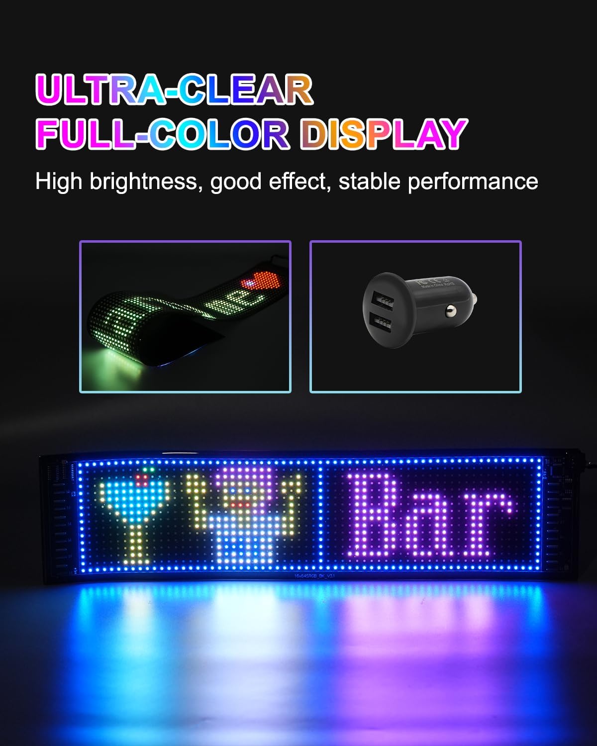 Programmable LED Scrolling Sign - Full Color Display Board with Bluetooth APP Control - Custom Text & GIF Patterns - Perfect for Business Advertising & Car Displays (Full Color, 23" x 5") - Image 5