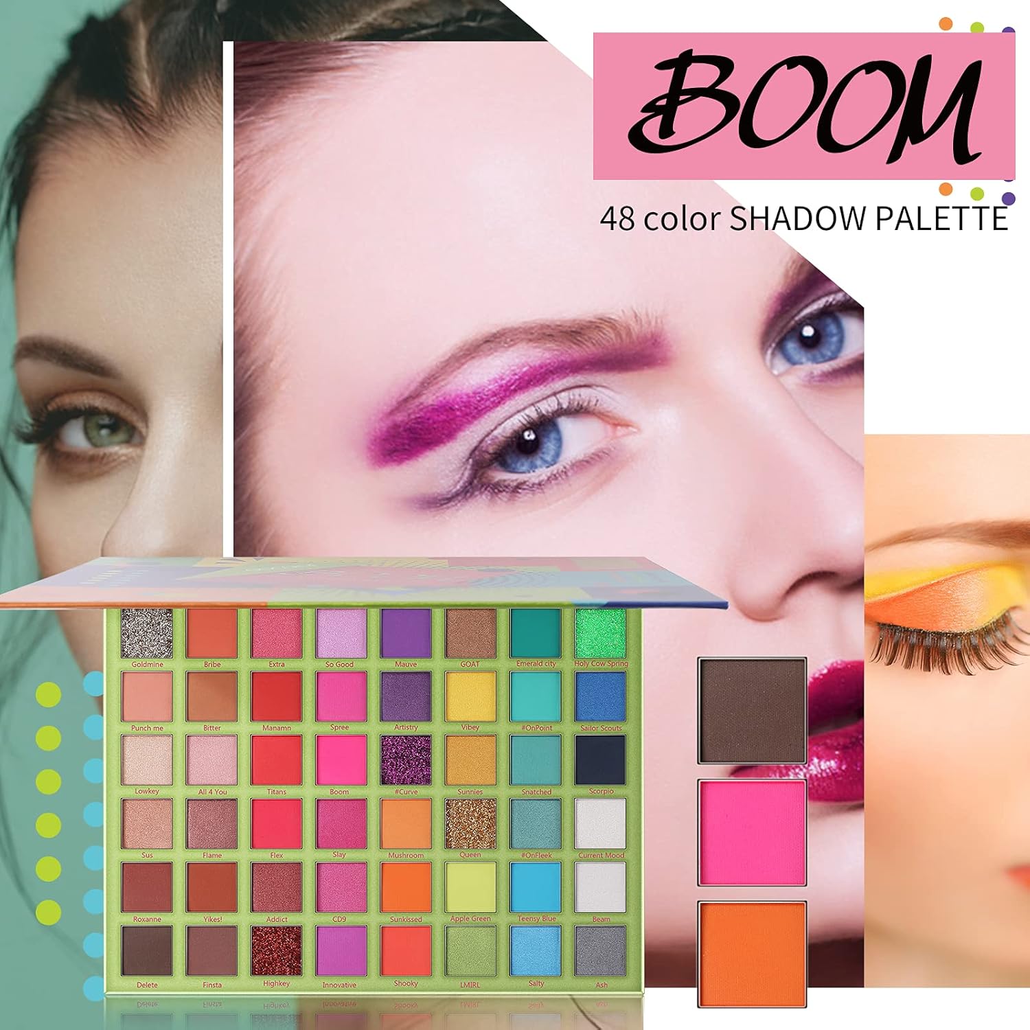 docolor Eyeshadow Palette 48Colors Boom Eye Shadow Palette Highly Pigmented Mattes Glitter Shimmers Neutral Smokey Cream Powder Blendable Long Lasting Waterproof Colorful Professional Makeup Palette - Image 2
