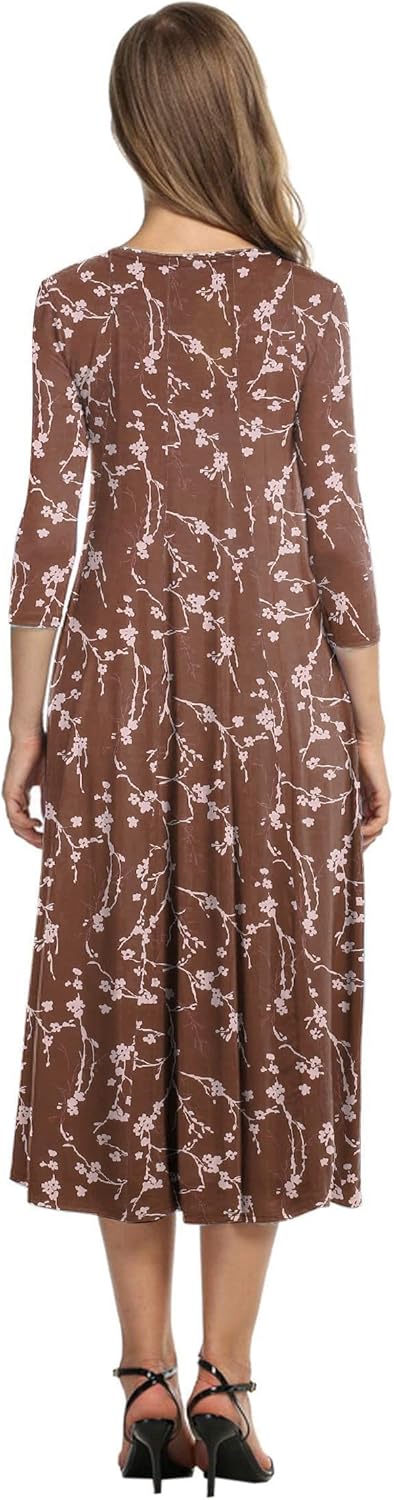 HOTOUCH Women's 3/4 Sleeve A-line and Flare Midi Long Dress - Image 2