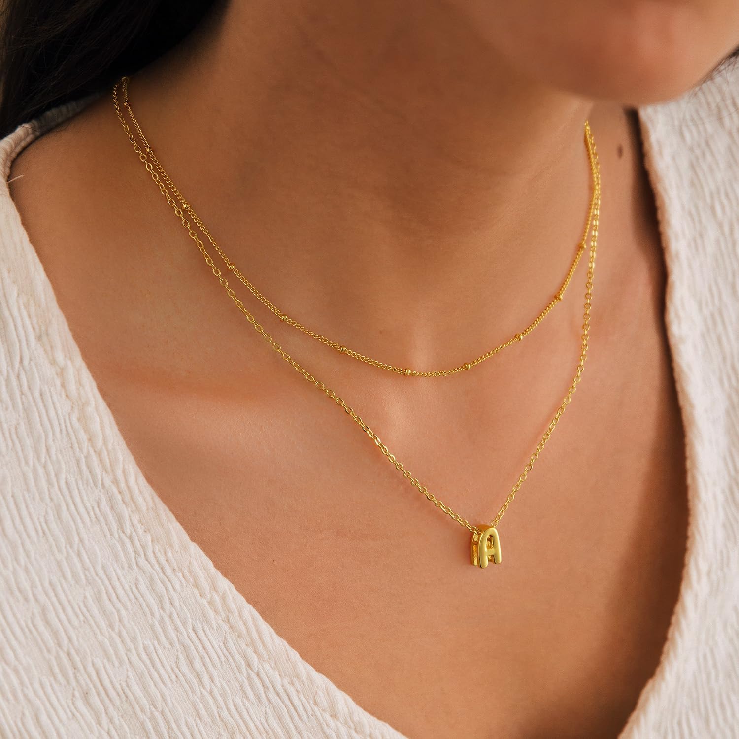 Valentines Day Gifts for Her - Bubble Letter Necklace Layered 14K Gold Plated Initial Necklaces for Women Dainty Cute Choker Pendant Stack Jewelry Fashion Accessories Teen Gift Trendy Stuff - Image 8