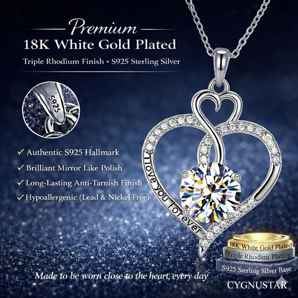 Moissanite Double Heart Necklace for Women, D Color VVS1 Lab Diamond Infinity Swan Pendant, S925 Sterling Silver 18K Gold Plated Jewelry Gift, 1-5 Carat Total Weight Options - Image 6