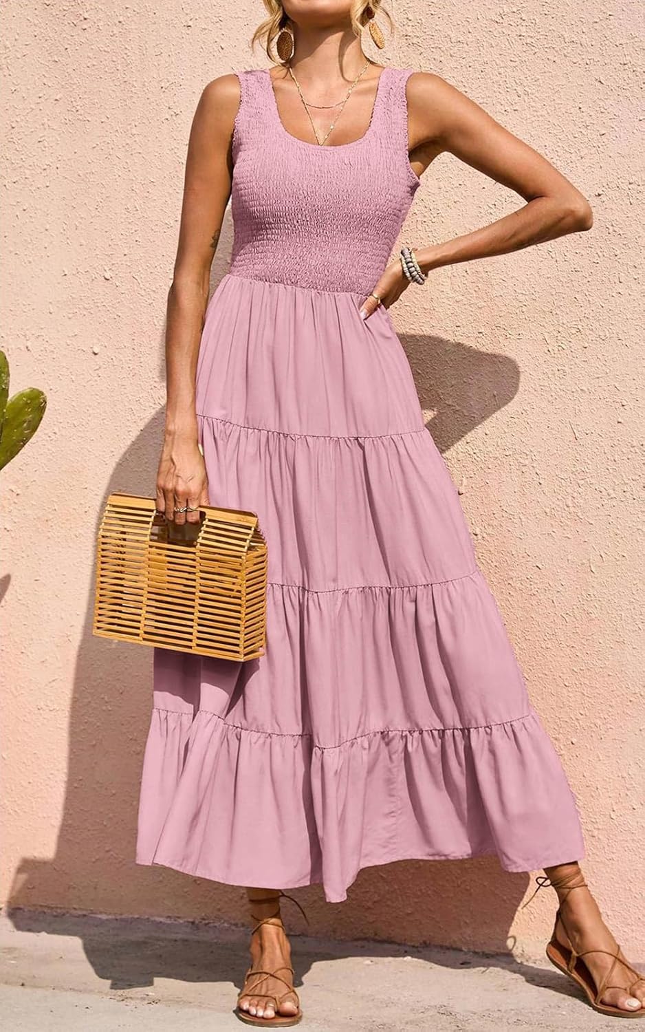 PRETTYGARDEN Women's 2026 Casual Loose Plain Maxi Sundress Smocked Tank Dress Sleeveless Spring Beach Tiered Long Dresses - Image 2