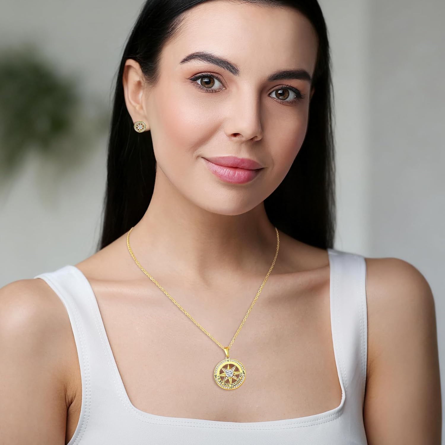 Mkhhy Compass Necklace for Women Jewelry For Her White Gold and Yellow Gold I'd Be Lost Without You(18k Real Gold Filled With S925) - Image 4