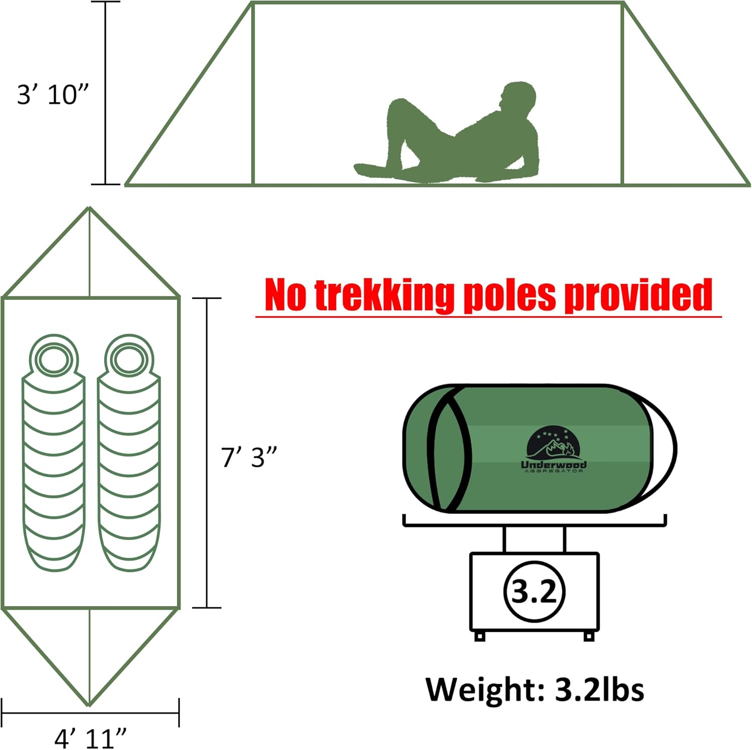 2-Person Trekking Pole Tent for Backpacking - Ultralight A-Frame Backpacking Tent, Two Person Waterproof Hiking Tent for Camping, Lightweight Camping Tent for Scouts, Trekker (No Poles) - Image 3