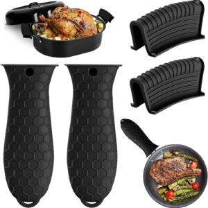 4 Pack Silicone Hot Handle Holder Cover Cast Iron Handle Cover Silicone Pot Holders Heat Resistant Assist Pan Handle Sleeve Non-Slip Pot Handle Covers for Cast Iron Skillet Metal Pan(Black)