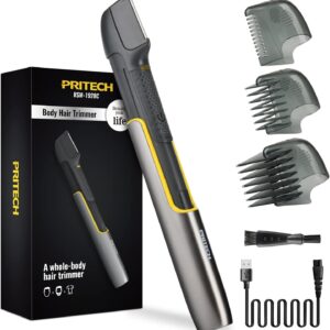 PRITECH Body Hair Trimmer for Men, Body Hair Groomers with Guard Comb, Rechargeable Hair Trimmer for Pubic Area, Back, Face, Legs and Beard