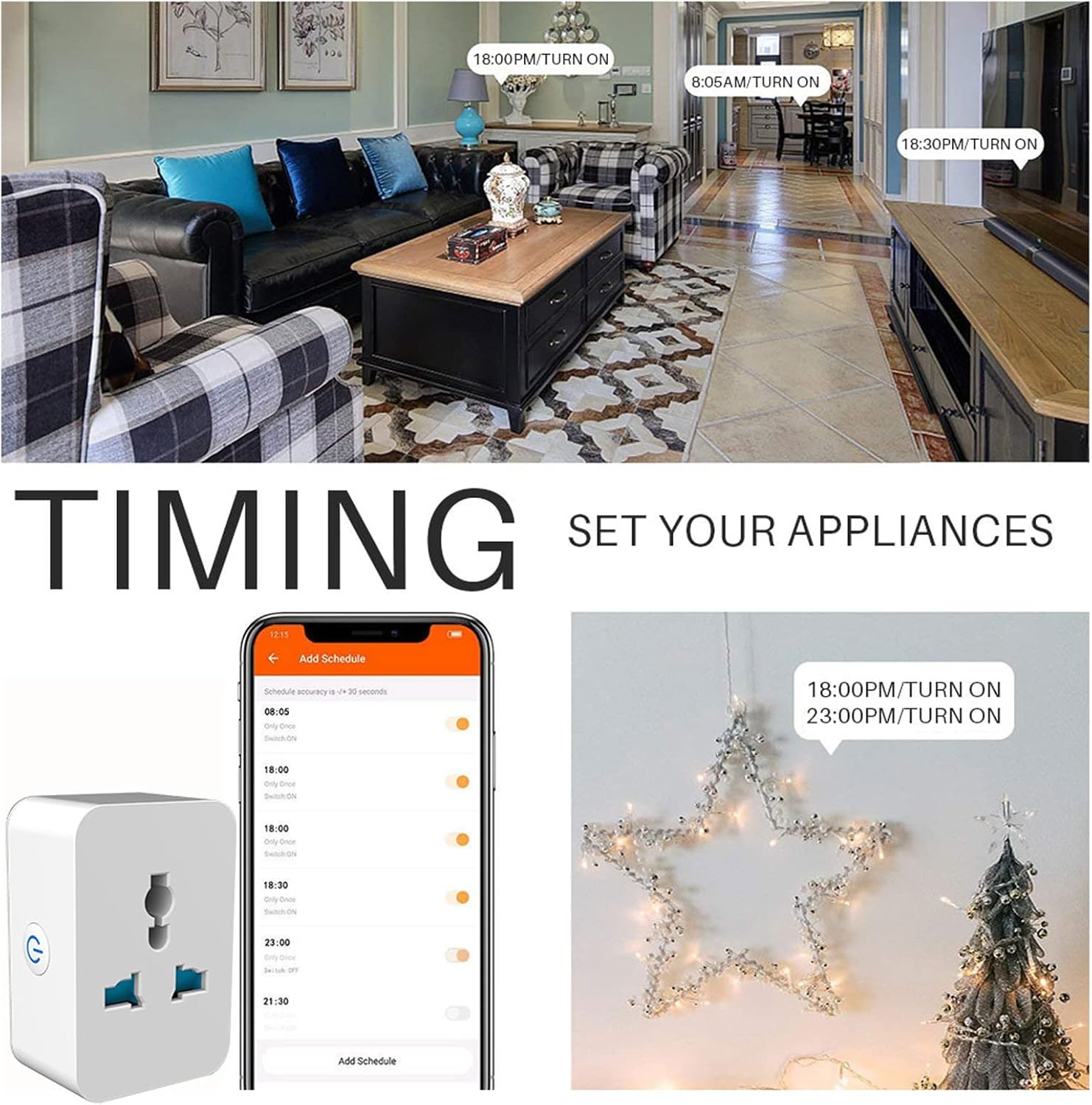 Marhynchus WiFi Smart Plug 15A 2.4G Bluetooth Outlet with Schedule Timer Function Voice and APP Control Smart Socket US Plug AC 100 to 240V - Image 4