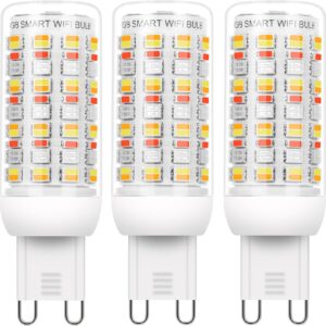 I-SHUNFA Wi-Fi RGBCW Smart G9 LED Bulbs,Compatible with Alexa/Google Home,Multicolour Dimmable,2700K-6500K,AC 120V 4W,400LM Brightness Adjustable 1%-100%,with Musical Rhythm LED Light Bulb,3 Pack