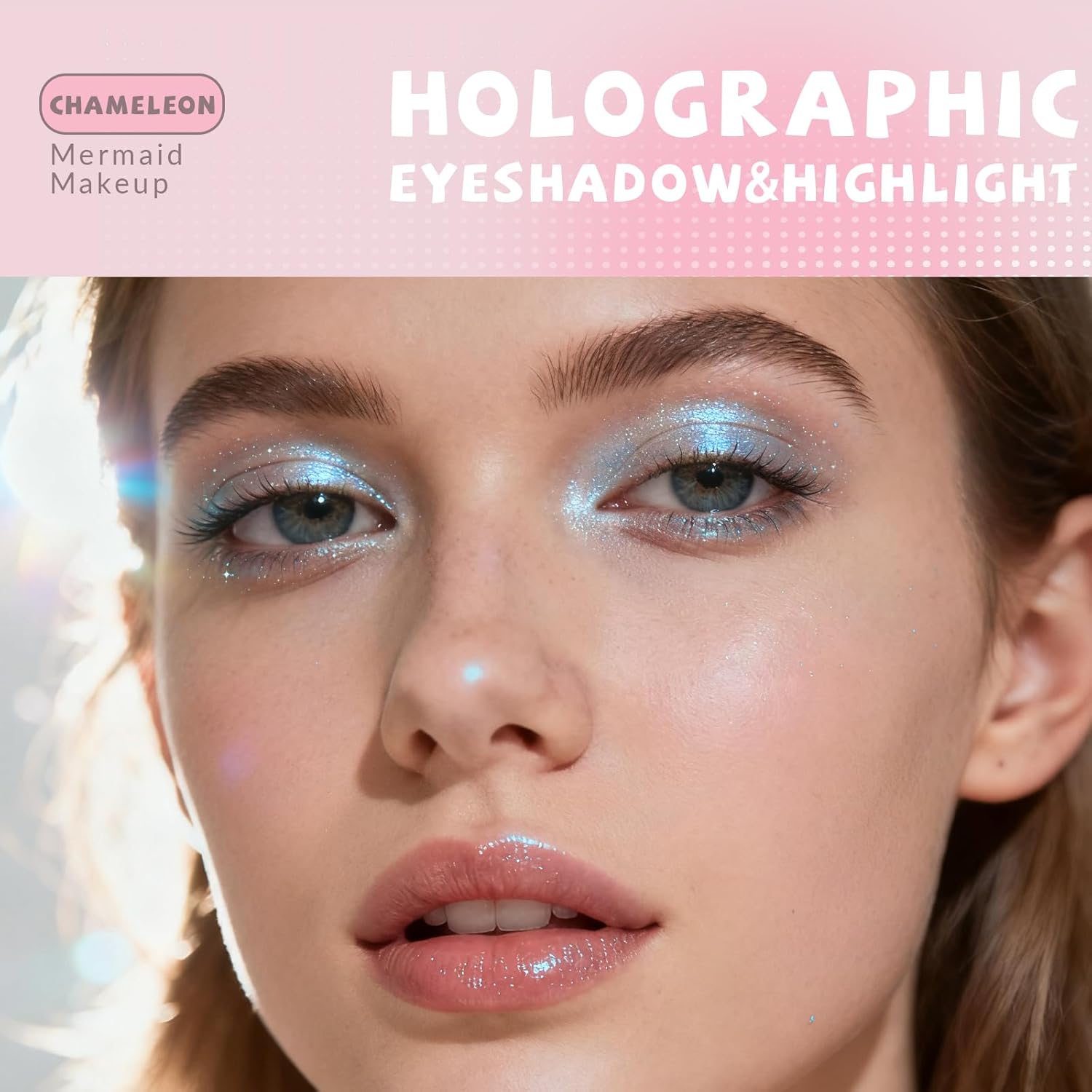 Holographic Duochrome Blue Glitter Eyeshadow, Color Shift Metallic Shimmer Eyeshadow Palette, Chameleon Sparkle Inner Corner Eye Highlighter, Iridescent Eye Shadow Palette Fairy Makeup#04 - Image 2