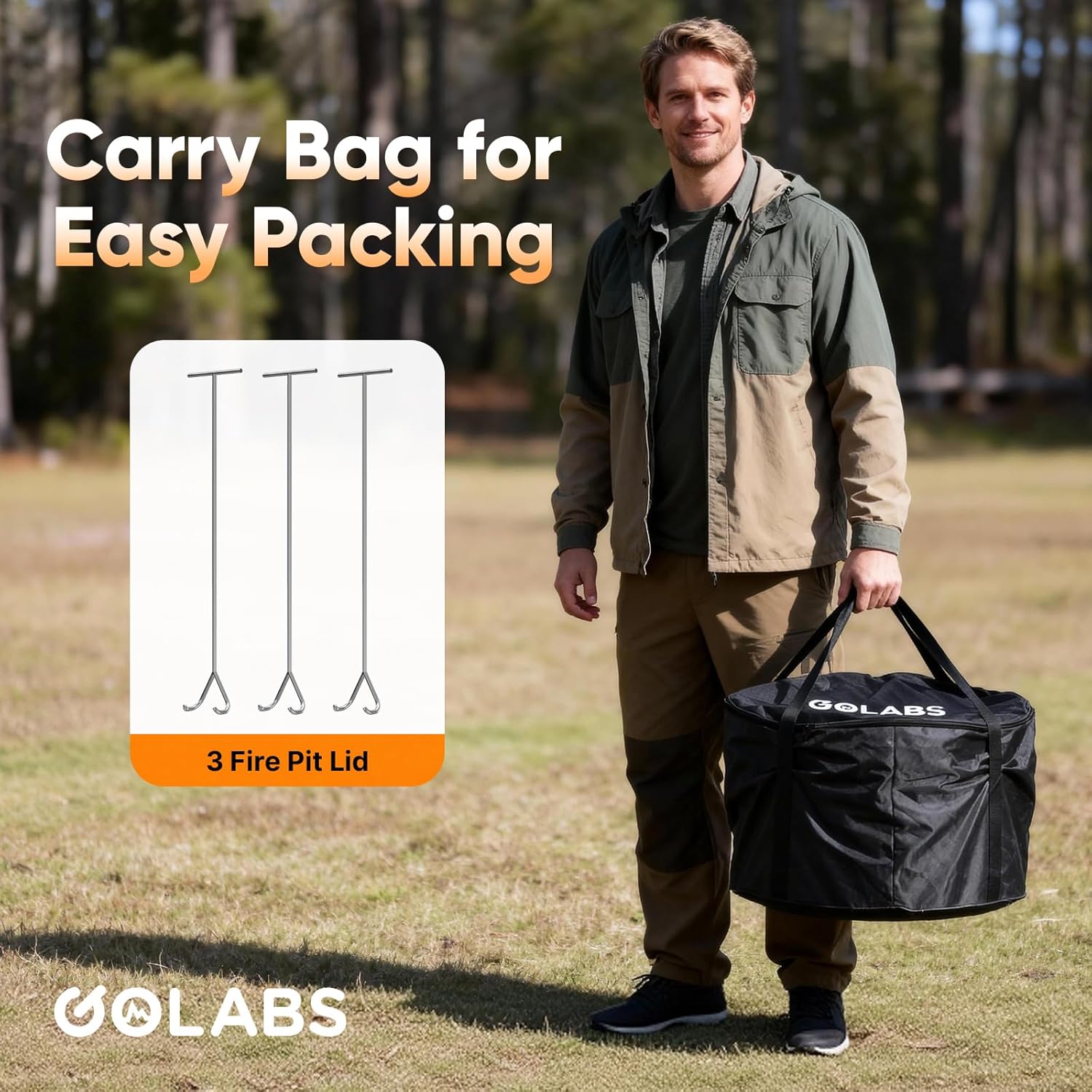 Golabs Smokeless Fire Pit 19.5", Portable with Handle, Stainless Steel Outdoor Firepit with Removable Ash Pan & Fire Poker, Easy to Clean, Efficient Heating & Less Ash, Perfect for Backyard & Camping - Image 6