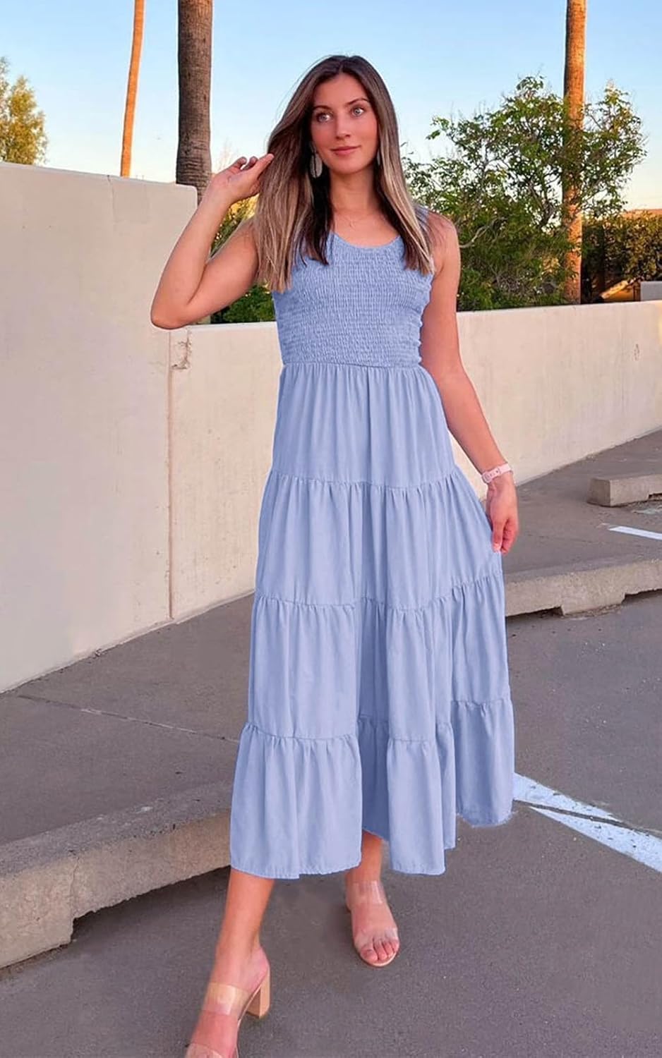 PRETTYGARDEN Women's 2026 Casual Loose Plain Maxi Sundress Smocked Tank Dress Sleeveless Spring Beach Tiered Long Dresses - Image 6