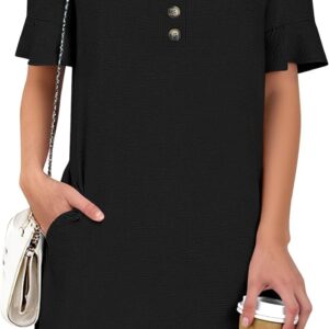 Prinbara Womens Summer Casual Dresses Ruffle Short Sleeve V Neck Button 2026 Spirng Vacation Beach Loose Boho Shift Dress