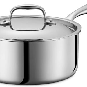 LEGEND COOKWARE 5-Ply Stainless Steel 3-Quart Sauce Pan with Lid – Induction Compatible, Oven Safe 800°F – Non-Toxic, No Coatings – Even Heating, Won’t Warp – Built to Last Generations