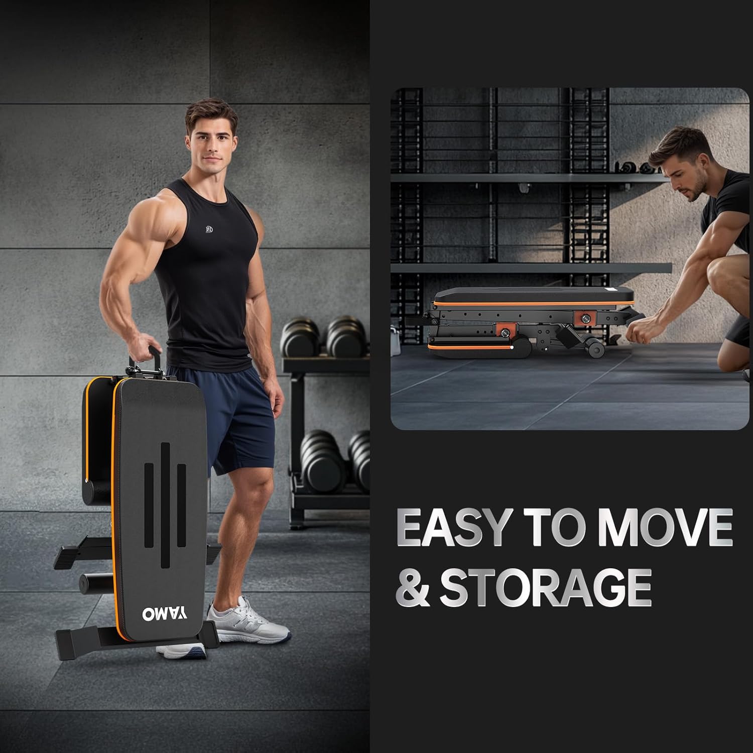 YAMO Adjustable Weight Bench for Full Body Workout, Foldable Workout Bench of Home Gym, Bench Press Strength Training, Incline Decline Flat Utility Workout Bench with Quick Folding Space Saving - Image 7