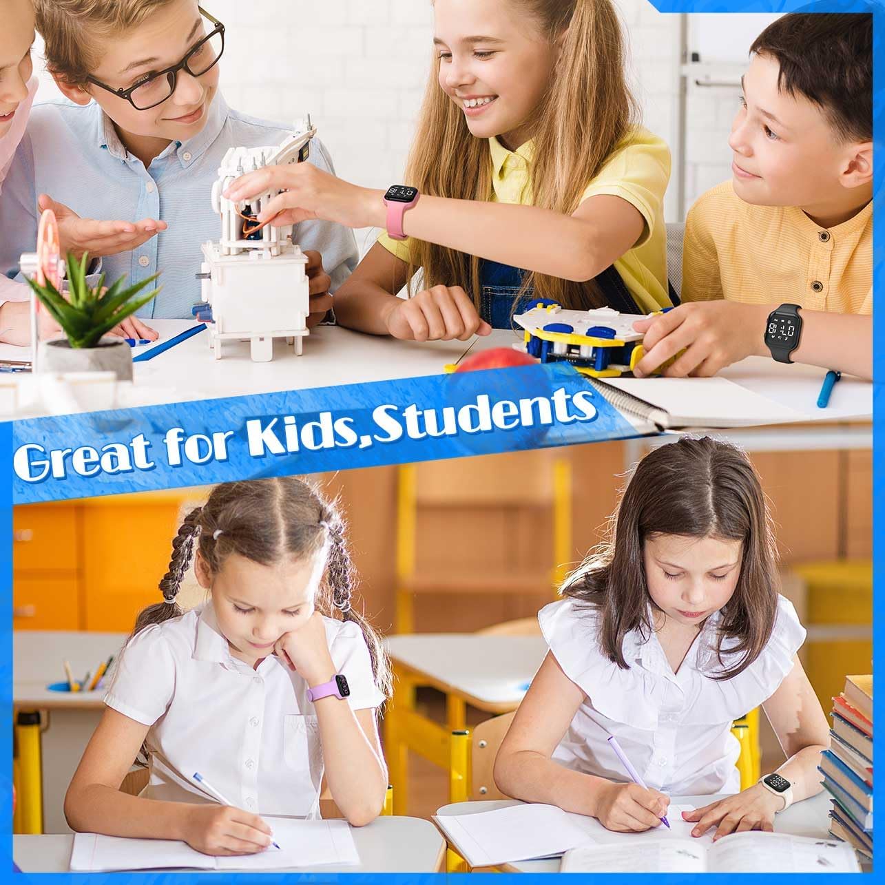 Children Simple Fitness Tracker Watch, Digital Step Counter Sport Watch, Waterproof Wristwatch, with Pedometer Alarm Clock Calendar for Kids Boy Girl Students (Blue) - Image 5